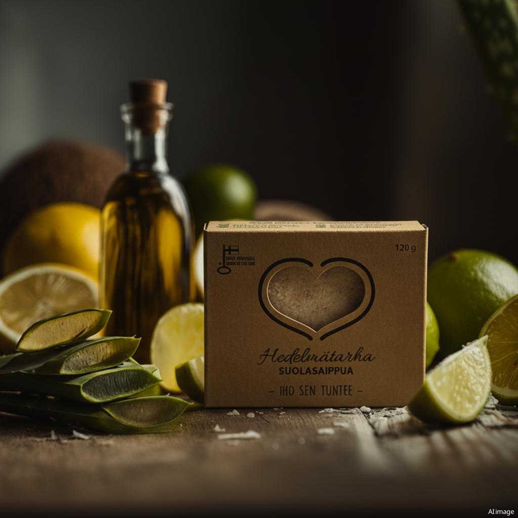 AI tuotekuva. Cattecon Hedelmätarha suolasaippua.